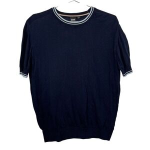 Preppy Hugo Boss Navy Blue Short Sleeve Knit Sweater Nautical Coastal XXL